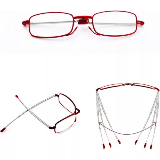 Ochelari de citit pliabili cu filtru de lumină albastră MMOWW, cu brațe telescopice și toc, roșu +3.5, pentru bărbați și femei.