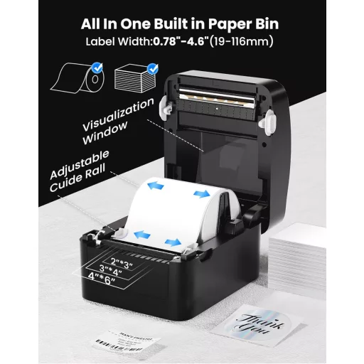 vretti Bluetooth Címkenyomtató DHL 101*152cm  Hőnyomtató - XXL Papírtartó, 99,99% Szkennelési Biztonság, 3X Hosszabb Élettartam, Festékpatron Nélkü