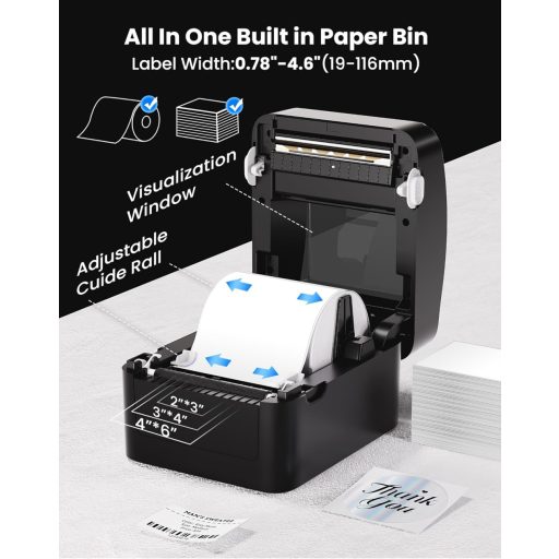 Imprimantă Bluetooth pentru Etichete vretti, 101*152 cm, Termică - Suport XXL pentru Hârtie, Siguranță Scanare 99,99%, Durată de Viață de 3X Mai Lungă, Fără Cartuș de Cerneală