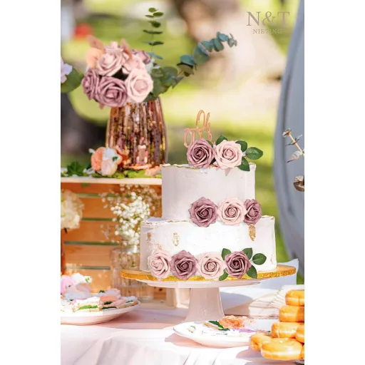 N&T NIETING Trandafiri artificiali, 25 buc., cu trandafiri de spumă cu tulpină - Taupe & Nude, pentru decorațiuni de nuntă, aranjamente de masă, decorarea casei