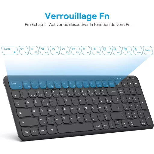 OMOTON Wireless 2.4GHz AZERTY Billentyűzet Numerikus Billentyűzettel PC Windows Számítógéphez Csendes Fekete