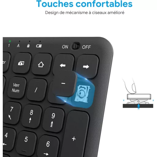 OMOTON Wireless 2.4GHz AZERTY Billentyűzet Numerikus Billentyűzettel PC Windows Számítógéphez Csendes Fekete