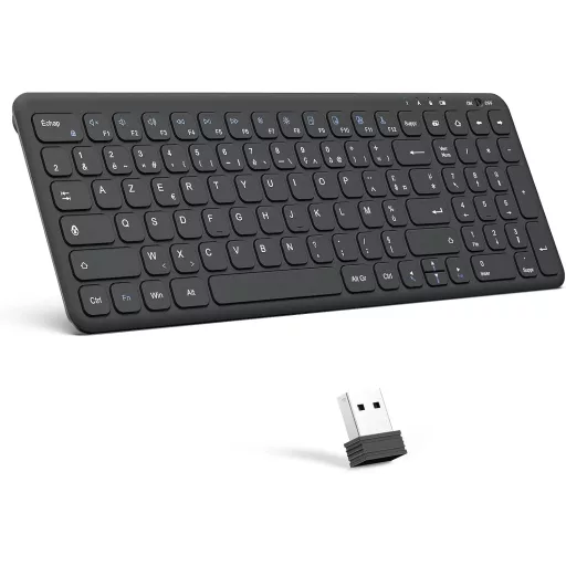 OMOTON Wireless 2.4GHz AZERTY Billentyűzet Numerikus Billentyűzettel PC Windows Számítógéphez Csendes Fekete