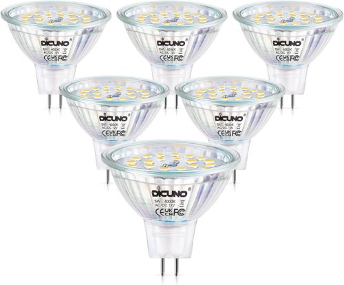 DiCUNO GU5.3 LED Izzó 5W - Dimmelhető MR16 Spotlámpa, Természetes Fehér 4000K, 500LM, 50W Halogén Helyettesítő, 120° Szórási Szög, Beltéri S