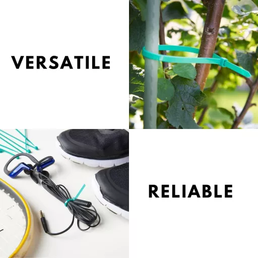 Buydefinition 100 db UV-álló zöld kábelkötegelő 200mm x 4.8mm - Kültéri-beltéri nylon kábelrendező kötöző pántok otthonra, irodába, kertbe