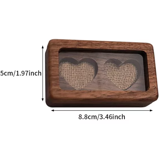 Laluky Személyre szabható Fa Gyűrűtartó Doboz, Dupla Szív Eljegyzési és Esküvői Gyűrűtartó