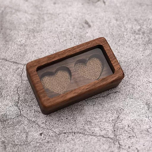 Laluky Cutie personalizabilă din lemn pentru verighete, suport verighete dublu în formă de inimă pentru logodnă și nuntă