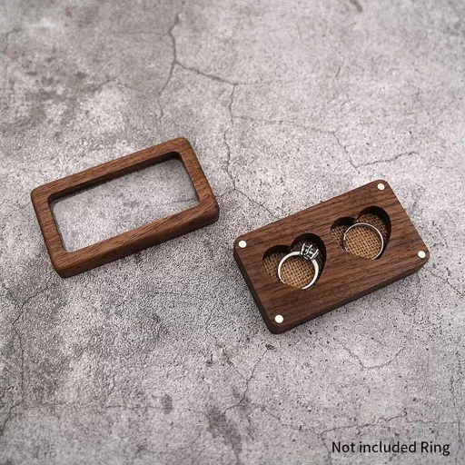 Laluky Cutie personalizabilă din lemn pentru verighete, suport verighete dublu în formă de inimă pentru logodnă și nuntă