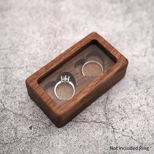Laluky Személyre szabható Fa Gyűrűtartó Doboz, Dupla Szív Eljegyzési és Esküvői Gyűrűtartó