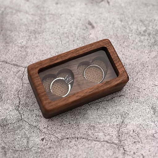 Laluky Cutie personalizabilă din lemn pentru verighete, suport verighete dublu în formă de inimă pentru logodnă și nuntă