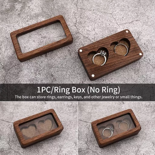 Laluky Személyre szabható Fa Gyűrűtartó Doboz, Dupla Szív Eljegyzési és Esküvői Gyűrűtartó
