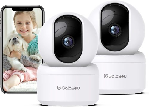 GALAYOU 2K WiFi beltéri biztonsági kamera, 360°-os, kétirányú hanggal, Alexa és Google Home kompatibilis