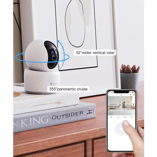 GALAYOU 2K WiFi beltéri biztonsági kamera, 360°-os, kétirányú hanggal, Alexa és Google Home kompatibilis