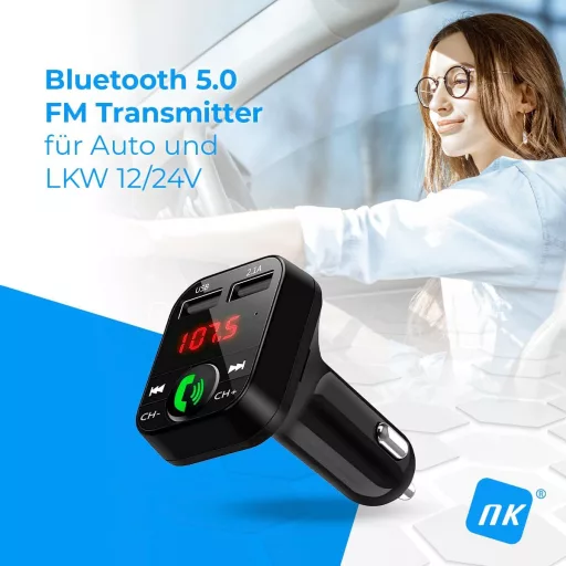 NK FM2102 Bluetooth 5.0 autós FM adó 12/24V kihangosító zenelejátszó USB gyorstöltés