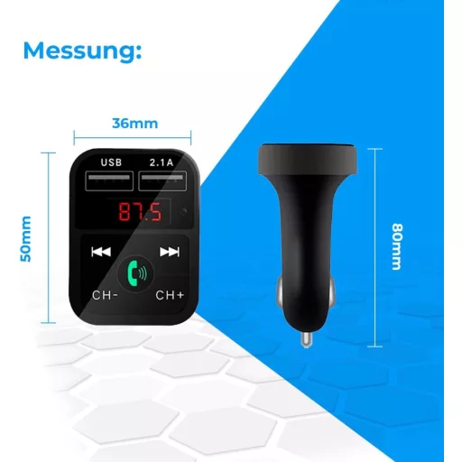 NK FM2102 Bluetooth 5.0 autós FM adó 12/24V kihangosító zenelejátszó USB gyorstöltés