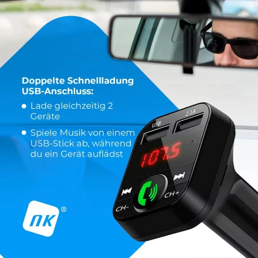 NK FM2102 Bluetooth 5.0 autós FM adó 12/24V kihangosító zenelejátszó USB gyorstöltés