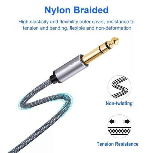 Nylon fonott gitárkábel 6.35 mm-es jack - Elektromos gitárhoz