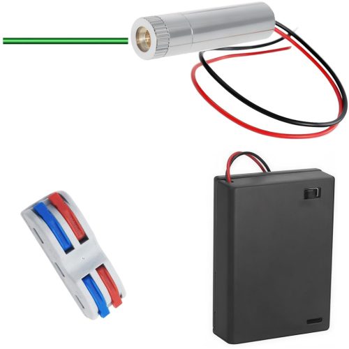 CTRICALVER 520 nm Zöld Lézer Vonal Modul 3-5V Fémházas Dióda Meghajtóval, 15 cm Kábellel, Sorkapcsokkal és Elemtartóval DIY Projektekhez