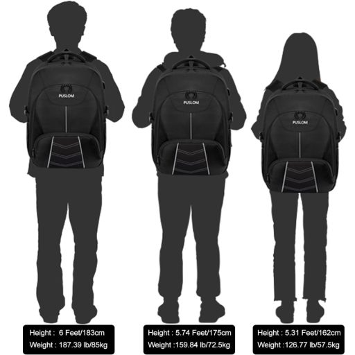 PUSLOM 55L Extra Nagy Hátizsák 18,4" Laptophoz - Vízálló, USB Töltőporttal, Lopásgátlós, Utazáshoz, Iskolába - Fekete