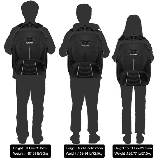 Rucsac Extra Large PUSLOM 55L pentru Laptop de 18,4" - Impermeabil, cu Port USB de Încărcare, Antifurt, pentru Călătorii, Școală - Negru