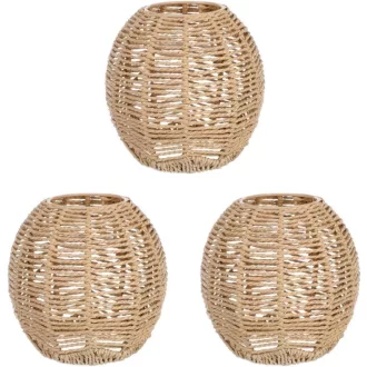   Angoily 3 darabos fonott lámpaernyő rattan függőlámpa vintage 14x15 cm