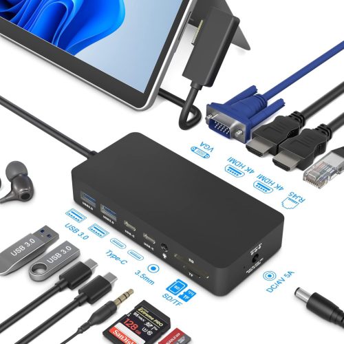 Hub Microsoft Surface Docking Station 12 în 1, triplu monitor, cu porturi HDMI 4K și VGA