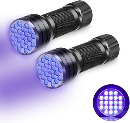 CAM2 Mini UV Fekete Fény Zseblámpa 2db, 21 LED-es Ultraibolya Lámpa 395nm, Kisállat Vizelet Detektor, Geocaching, Pénzvizsgáló (Elem Nélkül)