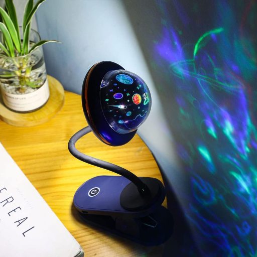 ACMHNC Gyerek Csiptetős Olvasólámpa USB Tölthető, Csillagkivetítős LED Éjjeli Lámpa Hajlítható Nyakkal, Érintésvezérelt Fényerőszabályzós Ág