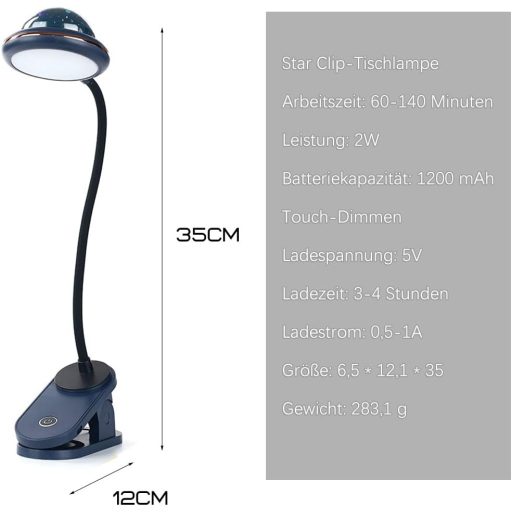 Lumină de citit cu clips ACMHNC pentru copii, reîncărcabilă USB, lampă de veghe LED cu proiecție de stele, cu gât flexibil, lampă de noptieră cu control tactil al luminozității