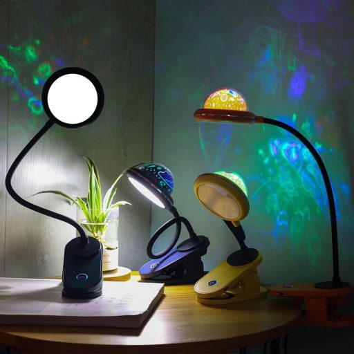 Lumină de citit cu clips ACMHNC pentru copii, reîncărcabilă USB, lampă de veghe LED cu proiecție de stele, cu gât flexibil, lampă de noptieră cu control tactil al luminozității