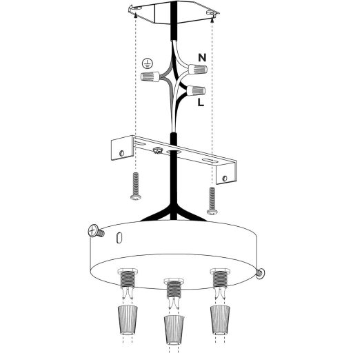 Set rozetă plafon ZOHAR Negru pentru montaj lustră suspendată cu 3 căi - Cu clemă de detensionare și accesorii de montaj