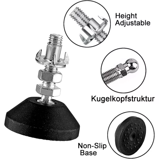 DQZE Állítható Bútorlábak 4 db M10 x 50 mm Gumitalppal, 450 kg Teherbírás, 30° Dőlésszög Állítás Asztal Szék Lábakhoz