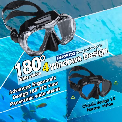 Dizokizo Snorkel Szett Felnőtt Panoráma Maszk Anti-Fog Szivárgásmentes Búvárkodáshoz