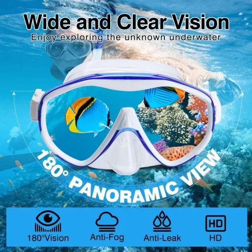 Dizokizo Set za ronjenje s maskom širokog vidnog polja, profesionalna maska za ronjenje s funkcijom protiv zamagljivanja.