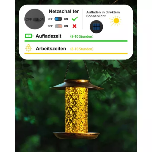 HouseSapp Napelemes Madáretető Fém Függeszthető Kert Balkon Időjárásálló