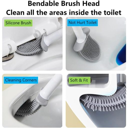 DENTSHIELD Fekete Szilikon WC Kefe Szivárgásmentes Tartóval - Gyorsan Száradó, Hordozható Fürdőszobai Kefe Hosszú Ergonomikus Fogantyúval