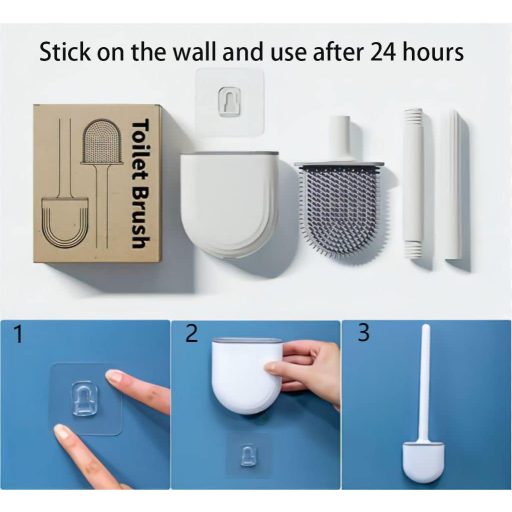 DENTSHIELD Fekete Szilikon WC Kefe Szivárgásmentes Tartóval - Gyorsan Száradó, Hordozható Fürdőszobai Kefe Hosszú Ergonomikus Fogantyúval