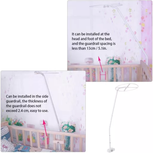 Nicoone Podesivi Set za Držač Mreže Protiv Komaraca za Krevetić - Bijeli Baldahin Okvir za Montažu u Dječju Sobu, 42x34 cm