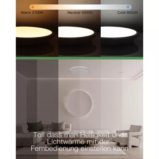 Lampă LED de plafon Dexnump, dimabilă, 24W, 2400 lumeni, baie, albă, 30cm