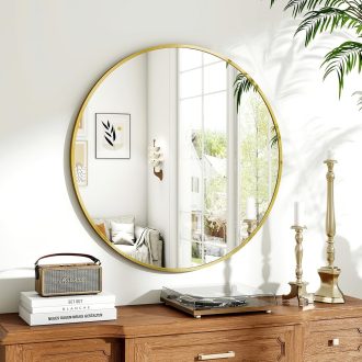   Koonmi 70 cm Kerek Tükör Arany Alumínium Kerettel Fürdőszobába