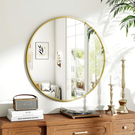 Koonmi 70 cm Okrúhle Čierne Zrkadlo s Hliníkovým Rámom - Do kúpeľne, obývačky, spálne, predsiene - Nástenná dekorácia