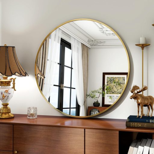 Koonmi 70 cm Okrúhle Čierne Zrkadlo s Hliníkovým Rámom - Do kúpeľne, obývačky, spálne, predsiene - Nástenná dekorácia