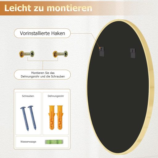 Koonmi 70 cm Okrúhle Čierne Zrkadlo s Hliníkovým Rámom - Do kúpeľne, obývačky, spálne, predsiene - Nástenná dekorácia