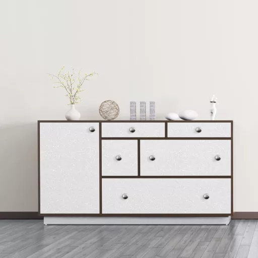 Folie autoadezivă pentru mobilă Abyssaly - Tapet vinilic alb mătase 60cm x 500cm - Peliculă decorativă impermeabilă pentru mobilă, pereți, dulapuri