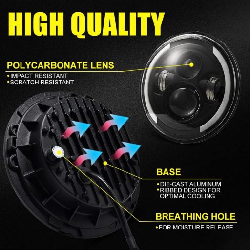 Kairiyard 7-palcový LED svetlomet 100W 10000LM Angel Eyes 4-režimové offroad svetlo pre Wrangler Hummer