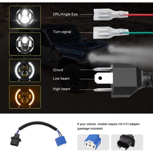Kairiyard 7-palcový LED svetlomet 100W 10000LM Angel Eyes 4-režimové offroad svetlo pre Wrangler Hummer