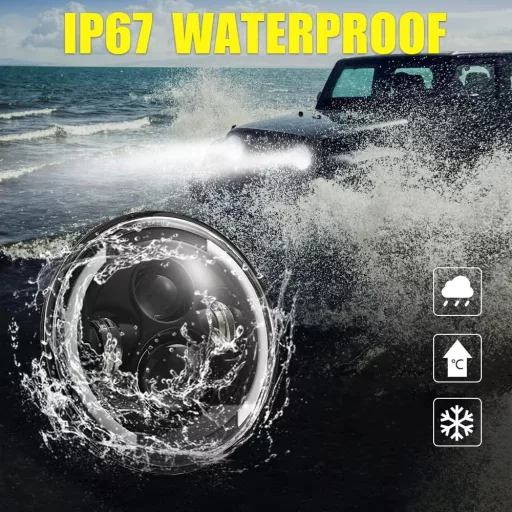 Kairiyard 7-palcový LED svetlomet 100W 10000LM Angel Eyes 4-režimové offroad svetlo pre Wrangler Hummer