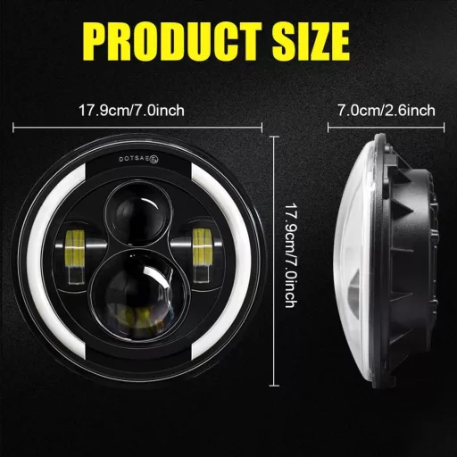 Kairiyard 7 Inch LED Fényszóró 100W 10000LM Angel Eyes 4 Módú Offroad Lámpa Wrangler Hummer