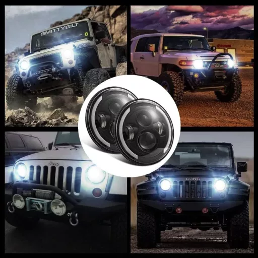 Kairiyard 7 Inch LED Fényszóró 100W 10000LM Angel Eyes 4 Módú Offroad Lámpa Wrangler Hummer