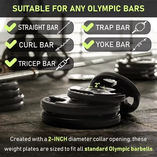 PhysKcal olimpiai súlylemez gumibevonattal 2'' nyílás Tri-Grip fekete pár erősítéshez